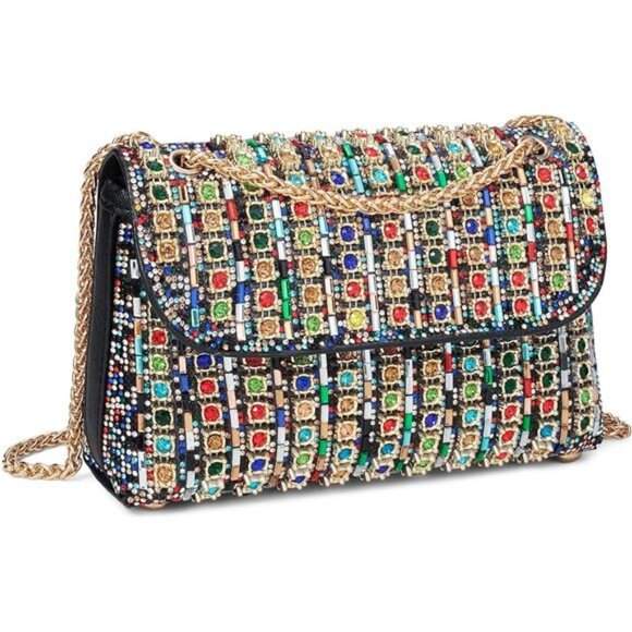 Sparkly Rhinestones Clutch Purses Crossbody Bag with Chain for Wedding Party - Picture 1 of 11